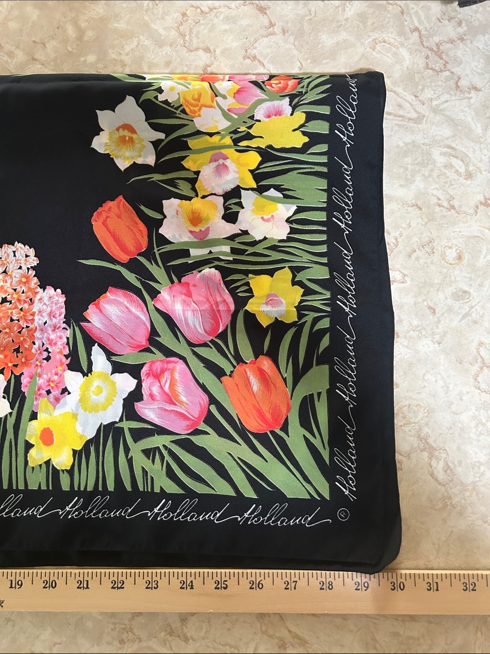 Floral Tulip Garden Scarf - Black with Pink & Yellow Blooms